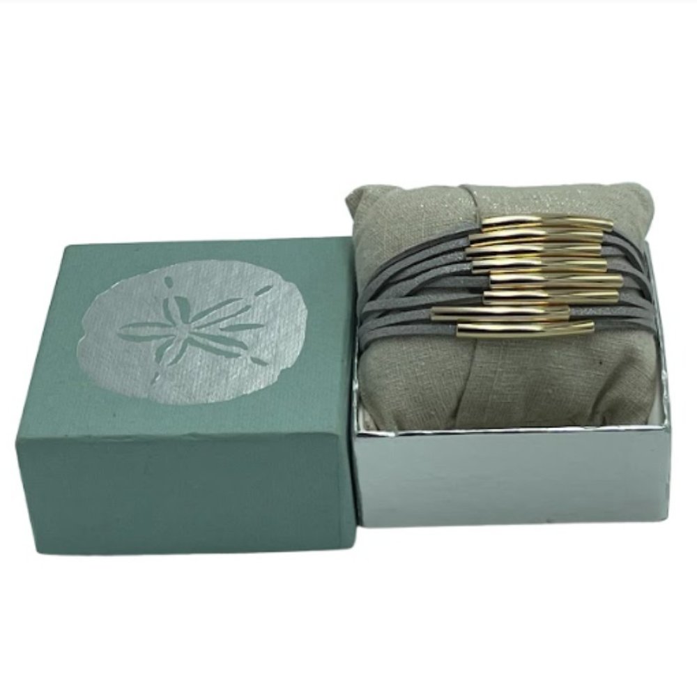 Dune & Willow Gold Plated Multi Strand and Golden Bars Cuff Bracelet box set